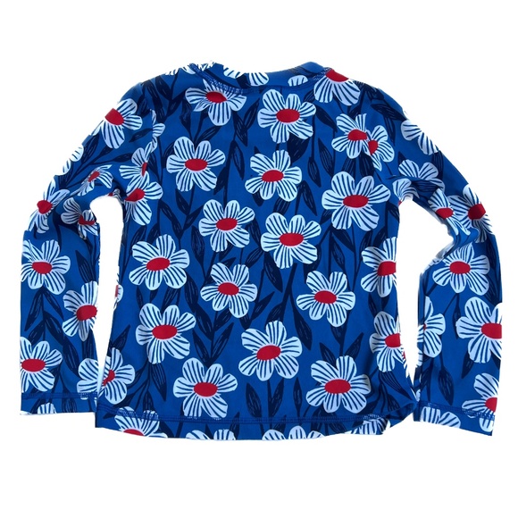 Hanna Andersson Rash Guard Long Sleeve Blue w. White Flowers Size 5 Floral - Picture 3 of 4